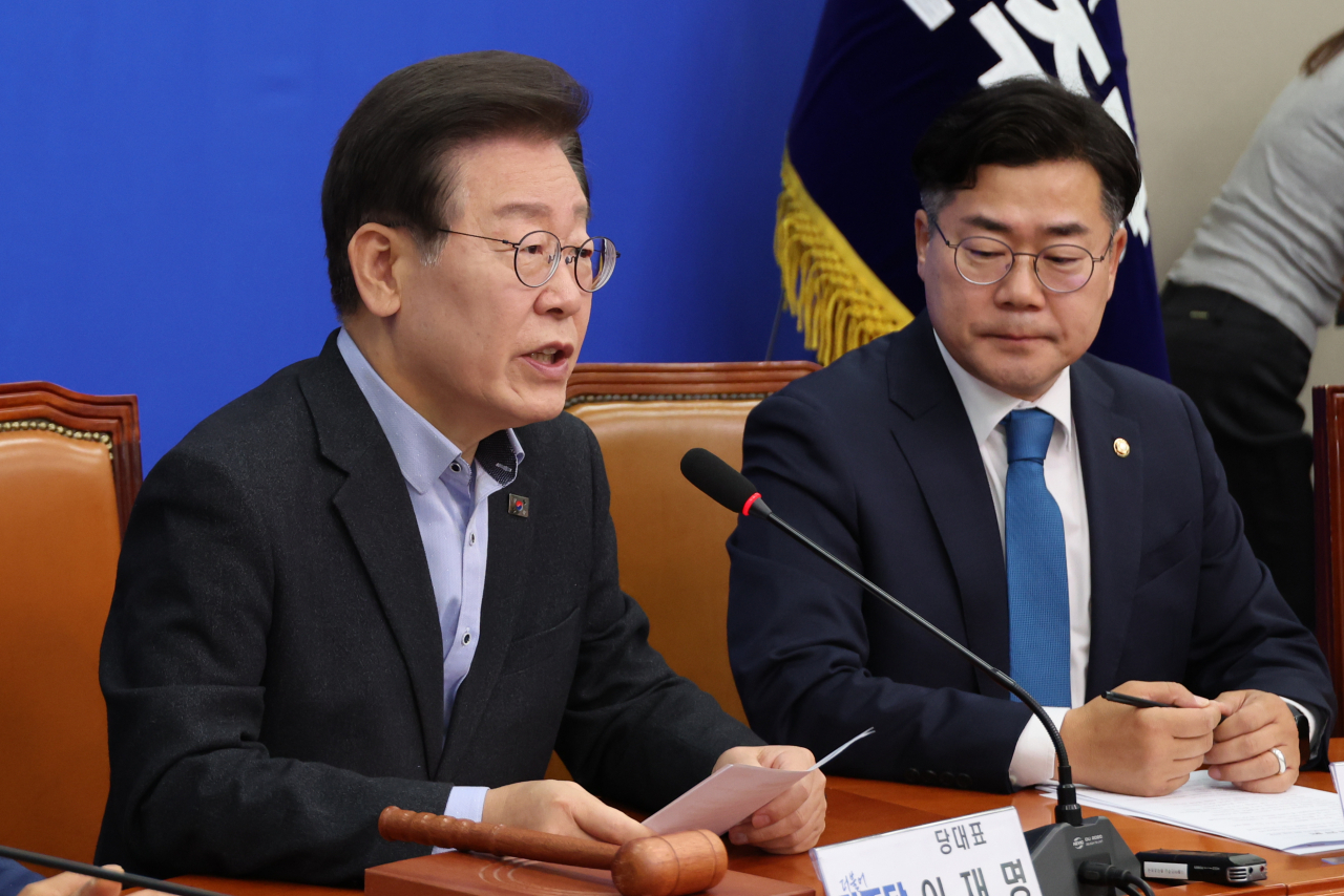 이재명 더불어민주당 대표가 3일 오전 서울 여의도 국회에서 열린 최고위원회의에서 발언하고 있다. [연합]