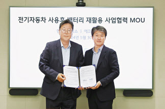 이규복(왼쪽) 현대글로비스 대표와 송호준 에코프로 대표가 지난달 30일 현대글로비스-에코프로 업무협약식에서 기념 촬영을 하고 있다. [현대글로비스 제공]