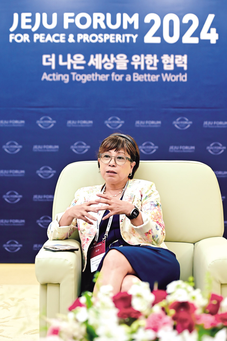 레베카 파티마 스타 마리아 아시아태평양경제협력체(APEC) 사무국장이 지난달 30일 제주 서귀포 국제컨벤션센터에서 헤럴드경제와 인터뷰하고 있다.