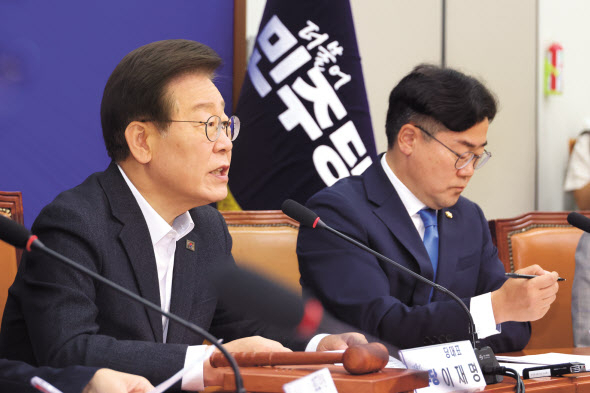 이재명 더불어민주당 대표가 5일 오전 서울 여의도 국회에서 열린 최고위원회의에서 발언하고 있다. [연합]