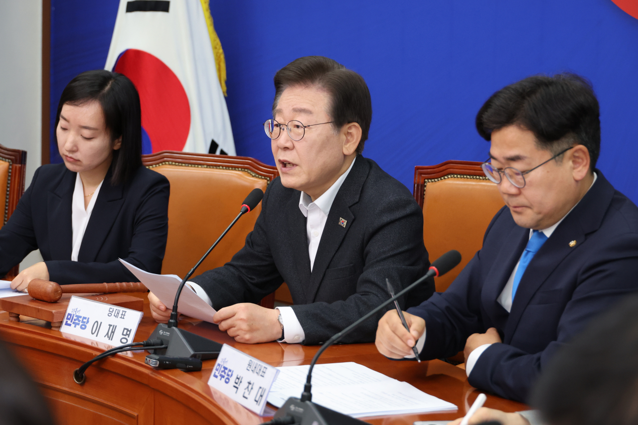이재명 더불어민주당 대표가 지난 5일 오전 서울 여의도 국회에서 열린 최고위원회의에서 발언하고 있다. [연합]