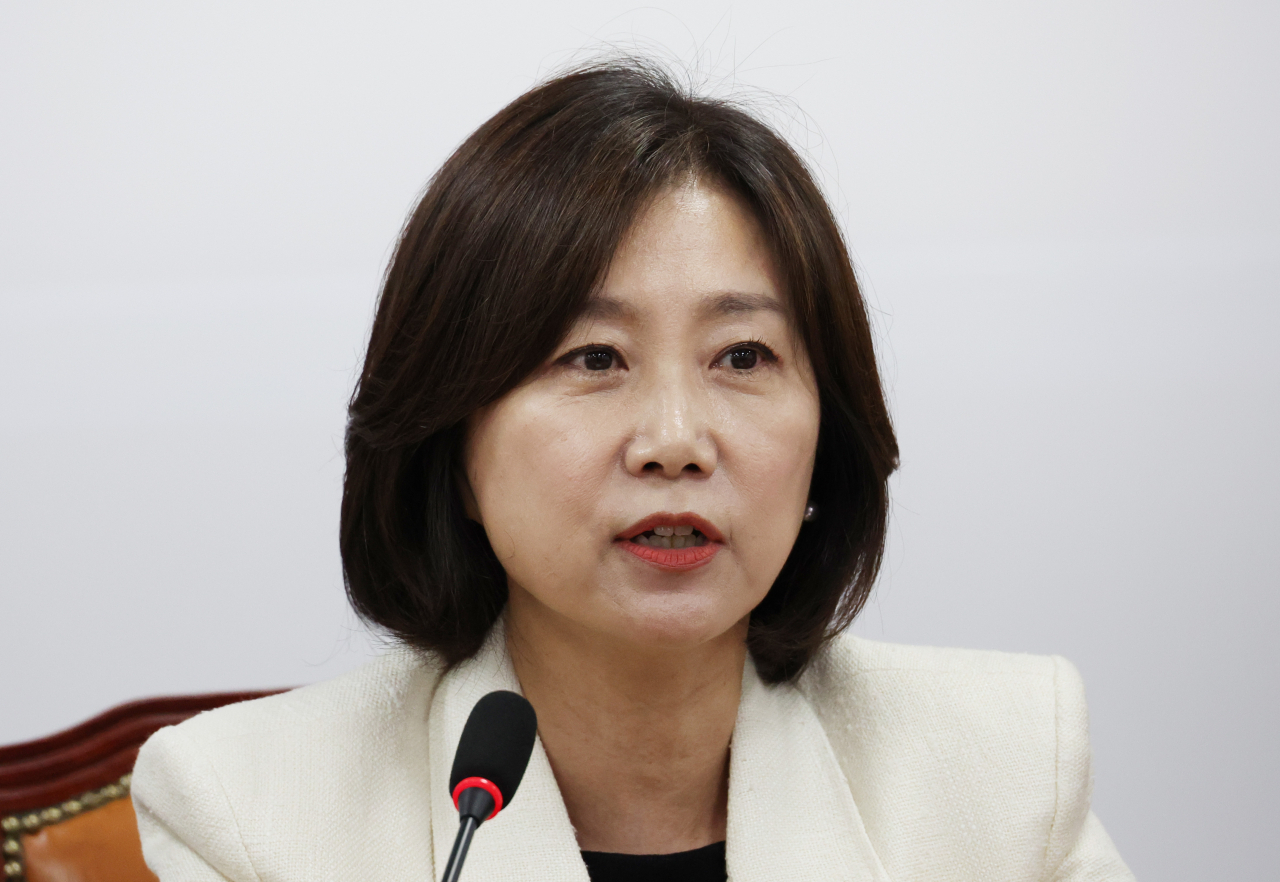 개혁신당 허은아 대표가 10일 국회에서 열린 최고위원회의에서 발언을 하고 있다. [연합]