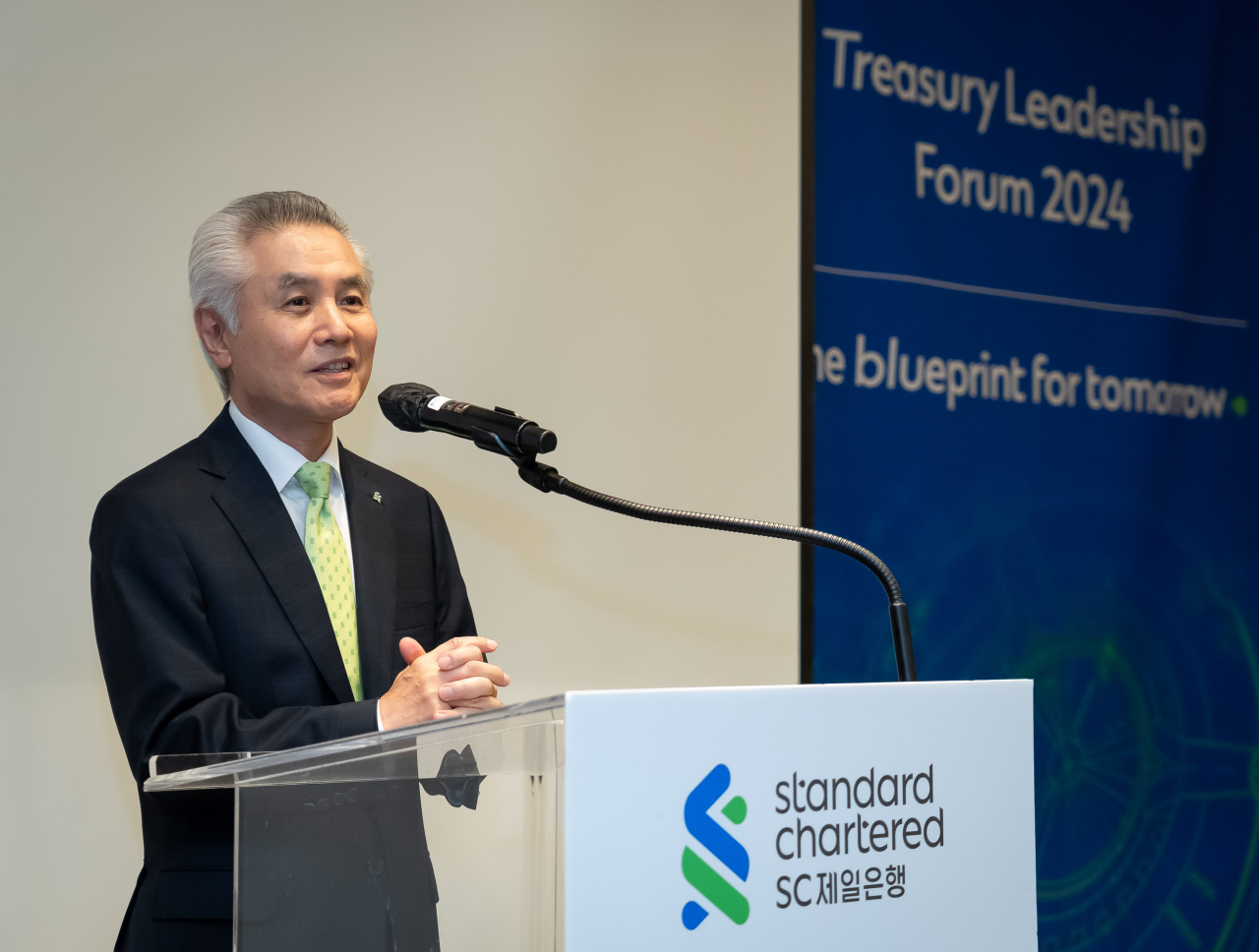 지난 11일 서울 종로구 포시즌스 호텔에서 열린 ‘Seoul Treasury Leadership Forum’에서 박종복 SC제일은행장이 인사말을 하고 있다.[SC제일은행 제공]