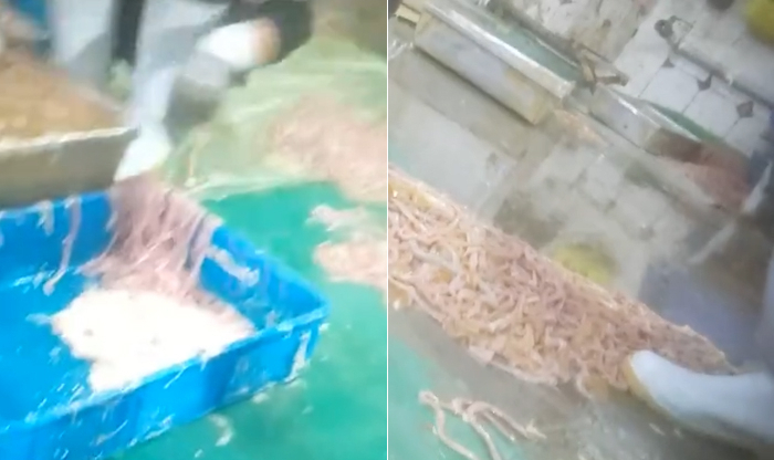 중국의 한 공장에서 훠궈 재료가 비위생적으로 가공되고 있는 모습. [신경보 홈페이지 캡처]