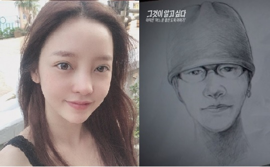 故 구하라(왼쪽)와 구하라의 휴대전화 등이 담긴 금고를 훔친 범인의 몽타주. [SBS 캡처]