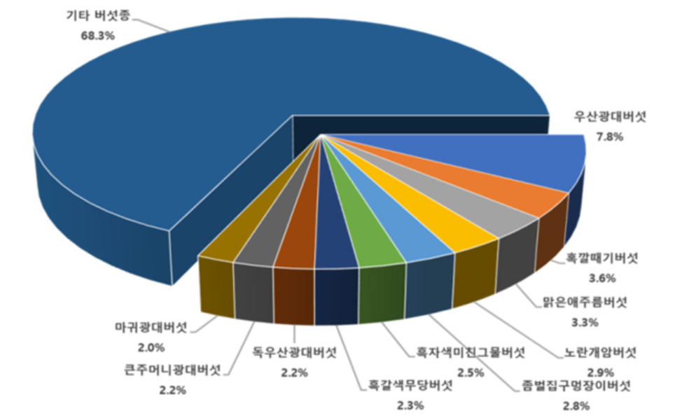 여름철 발생 빈도가 높은 버섯종.