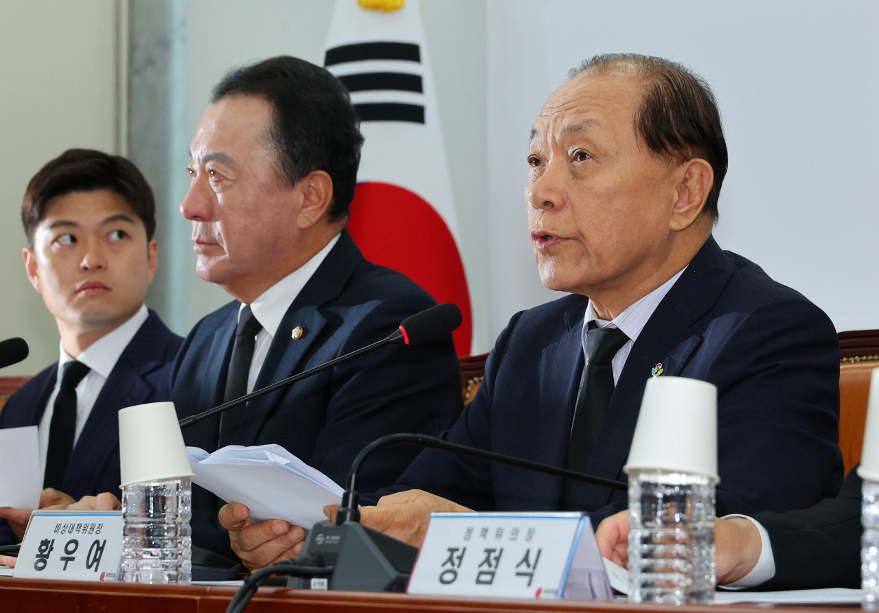 황우여 국민의힘 비상대책위원장이 27일 오전 국회에서 열린 비상대책위원회의에서 발언하고 있다. [연합]
