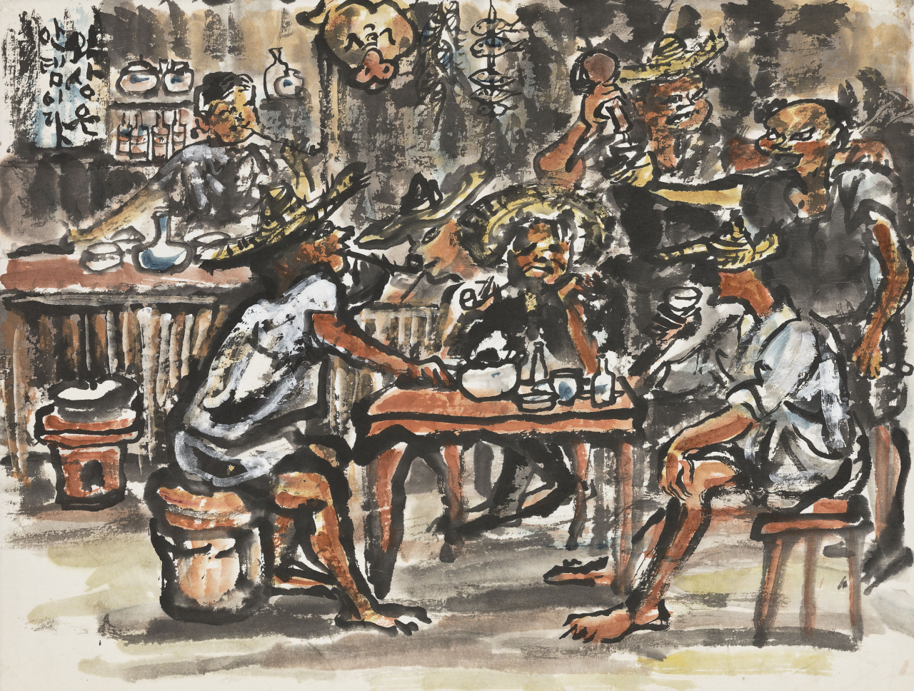 이응노, 취야-외상은 안뎀이댜, 1950년대, 종이에 수묵채색, 42x52㎝. [가나아트센터]