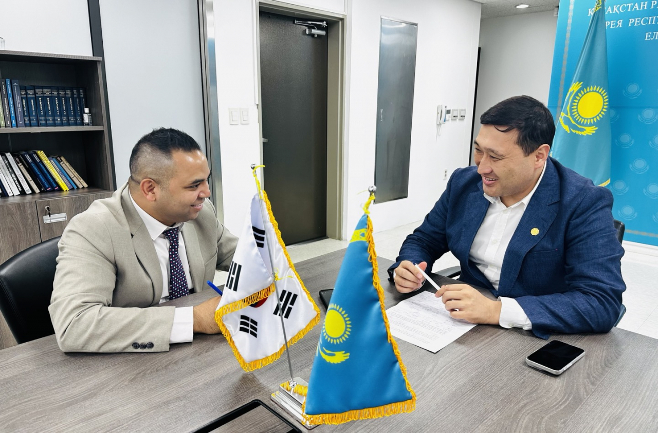 Kazakhstan‘s Deputy Minister of Internal Affairs Saitbekov Aidar speaks in an interview with The Korea Herald at Kazakh Embassy in Yongan-gu, Seoul on Thursday.(Sanjay Kumar/ The Korea Herald)