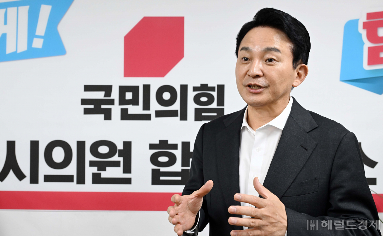 원희룡 국민의힘 당대표 후보자가 지난 5일 오전 경기도 파주시 중앙로 국민의힘 파주시을 합동사무소에서 헤럴드경제와 인터뷰를 하고 있다. 파주=이상섭 기자