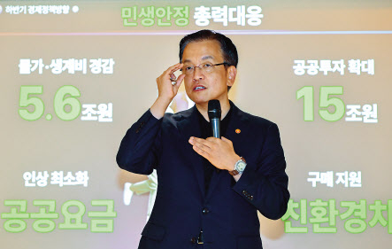 최상목 경제부총리 겸 기획재정부 장관이 11일 오전 서울 중구 은행회관에서 열린 ‘글로벌금융학회 정책심포지엄 및 학술대회’에서 ‘한국 경제, 금융의 비전과 전략’을 주제로 기조연설을 하고 있다. 임세준 기자