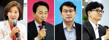 국민의힘 당권레이스 후반전에 돌입한 대표 후보들. 왼쪽부터 나경원, 원희룡, 윤상현, 한동훈(가나다순) 후보 [연합]