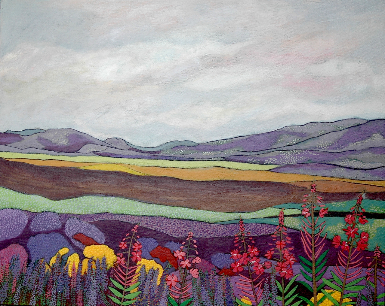 꽃과 바람의 언덕 (Hills covered with Heather),Acrylic on board, 40x50cm, 2024
