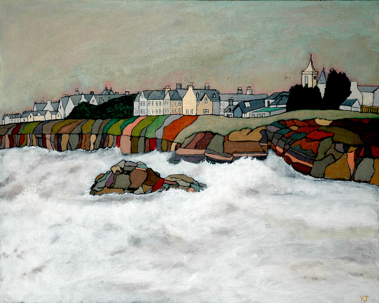 파도가 춤추는 마을 (High Tide),Acrylic on board, 40x50cm, 2024