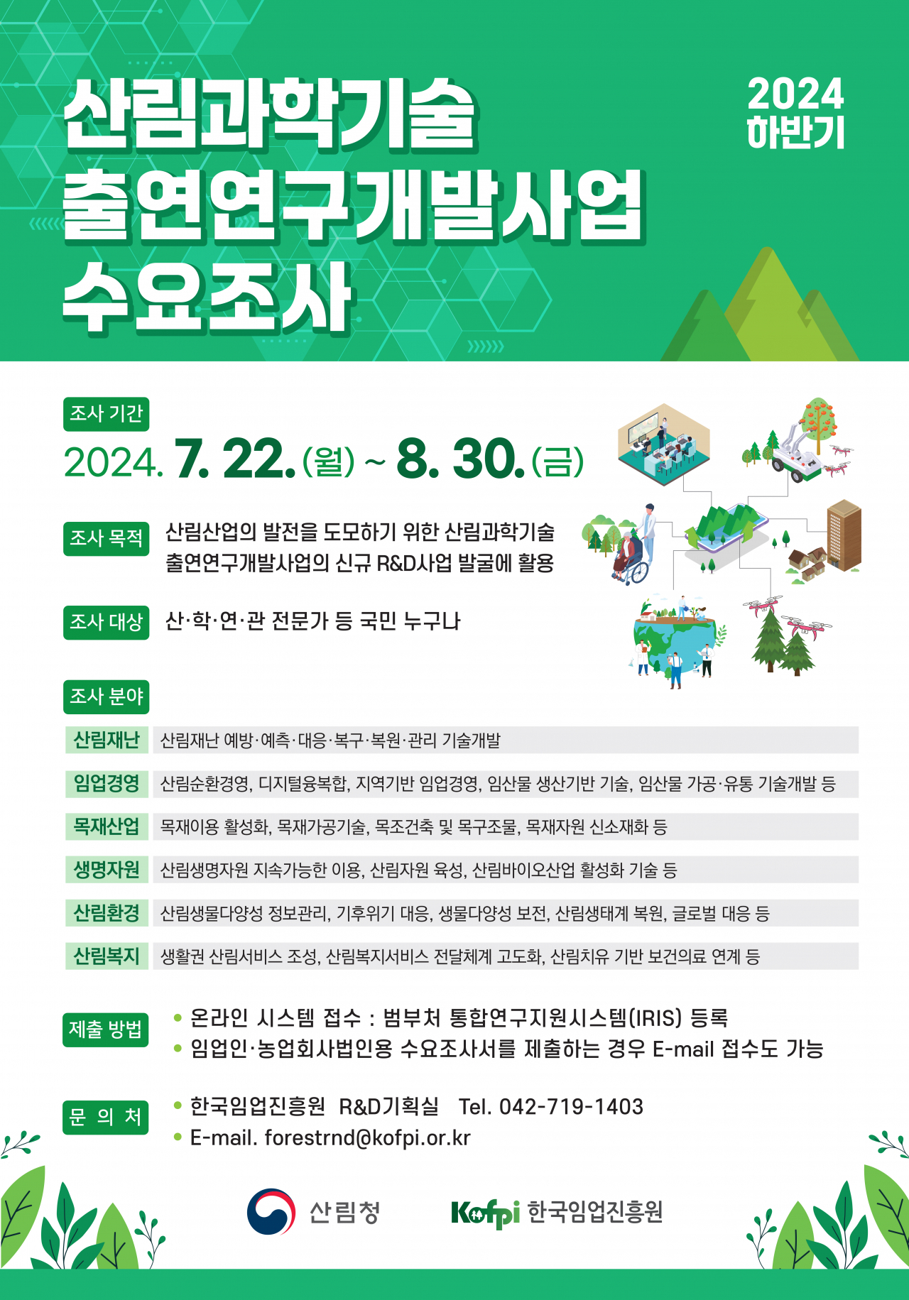 2024년 하반기 산림과학기술 연구개발사업 수요조사 안내 인포그래픽.