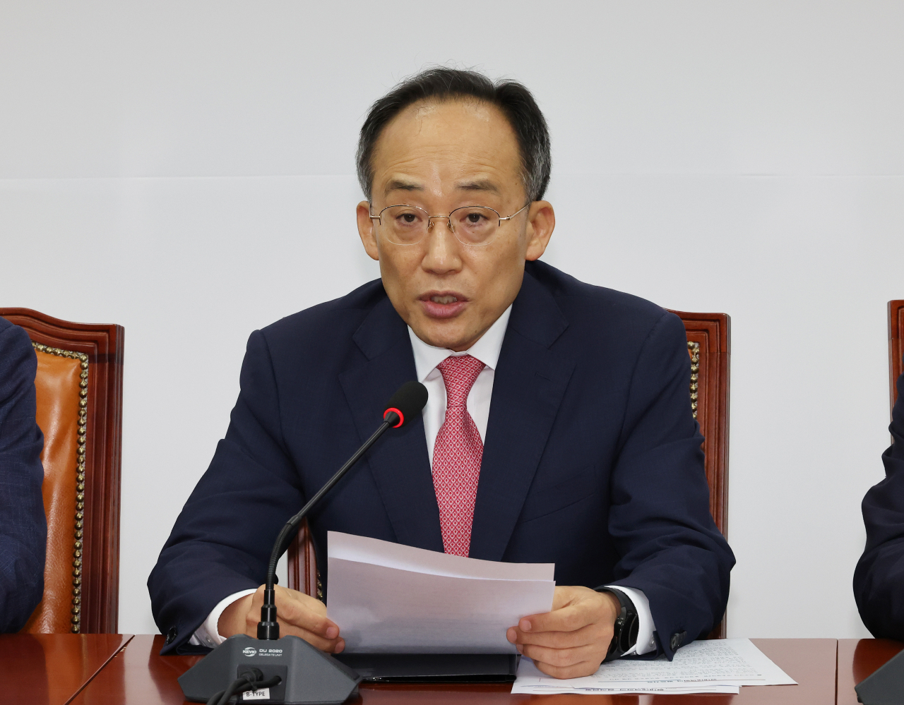추경호 국민의힘 원내대표가 23일 오전 국회에서 열린 원내대책회의에서 발언하고 있다. [연합]