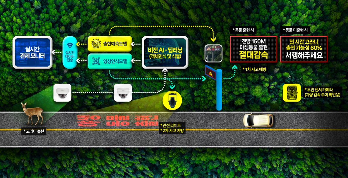 동물 찻길 사고 예방 및 모니터링 시스템 구성도. [포스코DX 제공]