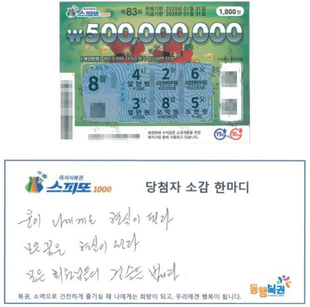 스피또1000 83회차 1등 당첨. [동행복권 홈페이지 캡처]