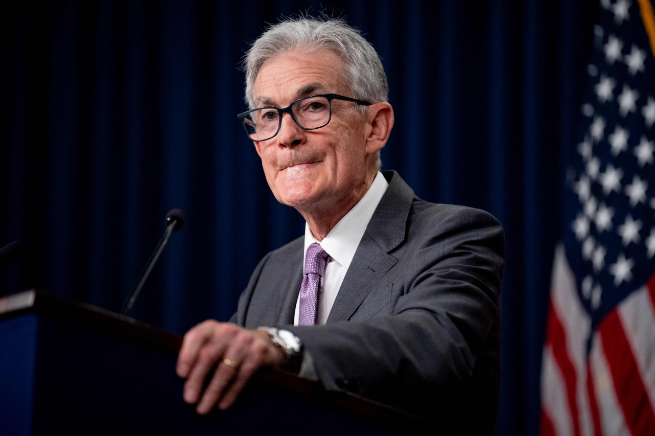 제롬 파월 미국 연방준비제도(Fed) 의장이 31일(현지시간) 연방공개시장위원회(FOMC) 회의 후 기자회견을 하고 있다. [AFP]