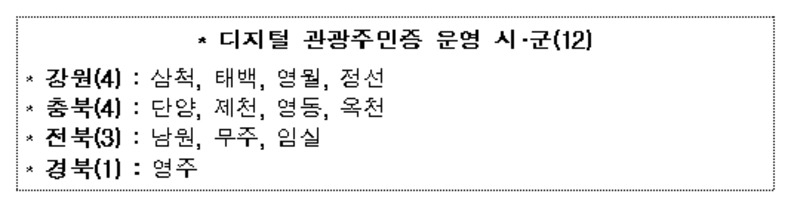 디지털관광주민증 발급 지역