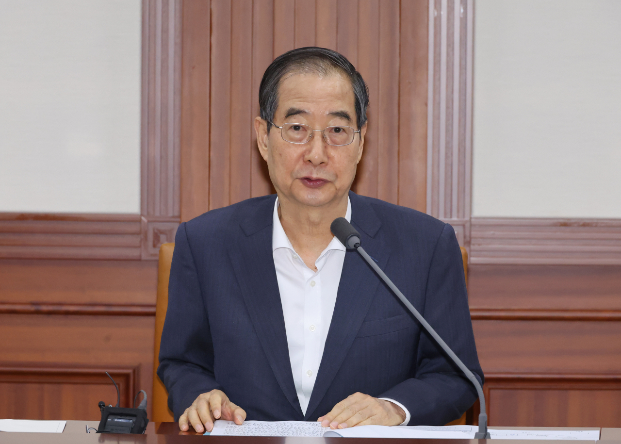 한덕수 국무총리가 1일 정부서울청사에서 열린 국정현안관계장관회의에서 발언하고 있다. [연합]