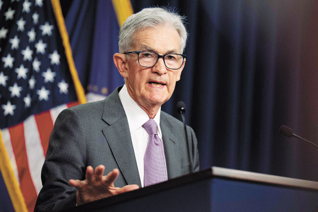 제롬 파월 미국 연방준비제도(Fed) 의장이 7월 31일(현지시간) 연방공개시장위원회(FOMC) 기자회견에서 발언하고 있다. [AFP]