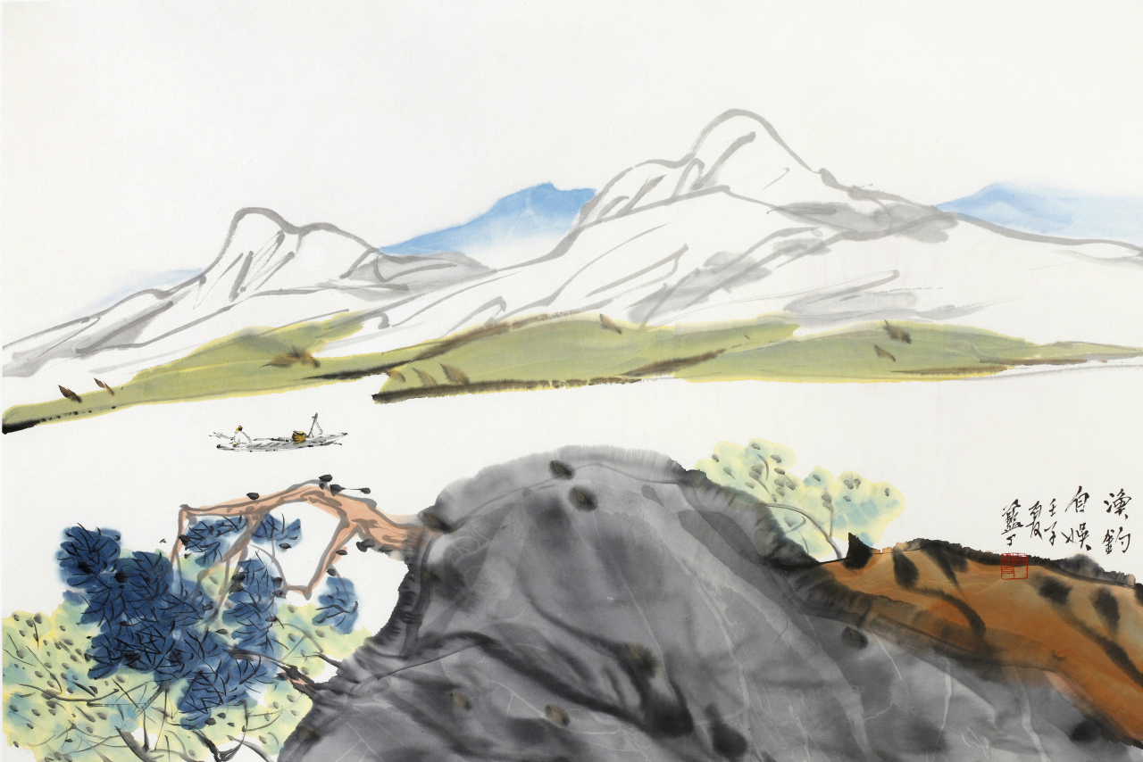 박노수, 어조자오(漁釣自娛), 1972, 한지에 먹, 45x69.2cm, 종로구립박노수미술관 소장.