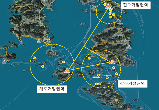 여수시 섬 드론 배송 권역 지도.