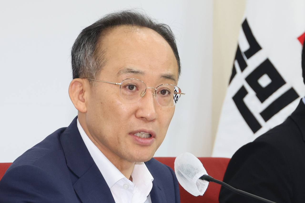 국민의힘 추경호 원내대표가 7일 오전 국회 원내대표실에서 기자간담회를 열어 8월 임시국회 '여야 정쟁 중단 선언'을 야당에 제안하고 있다. [연합]