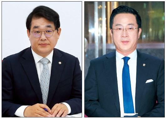 배준영(왼쪽) 국민의힘·박성준 더불어민주당 원내수석부대표는 8일 오전 여야정협의체 구성을 위한 첫 번째 비공개 실무협상을 진행했다. [연합]