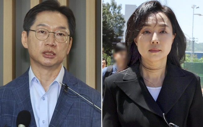 김경수 전 경남지사(왼쪽)와 조윤선 전 청와대 정무수석[연합]