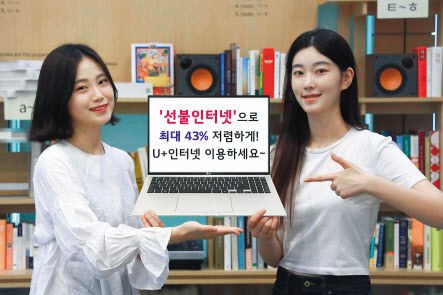 모델들이 일반 후불 인터넷 상품 대비 최대 43% 저렴한 LG유플러스의 ‘선불인터넷’상품을 소개하고 있다. [LG유플러스 제공]