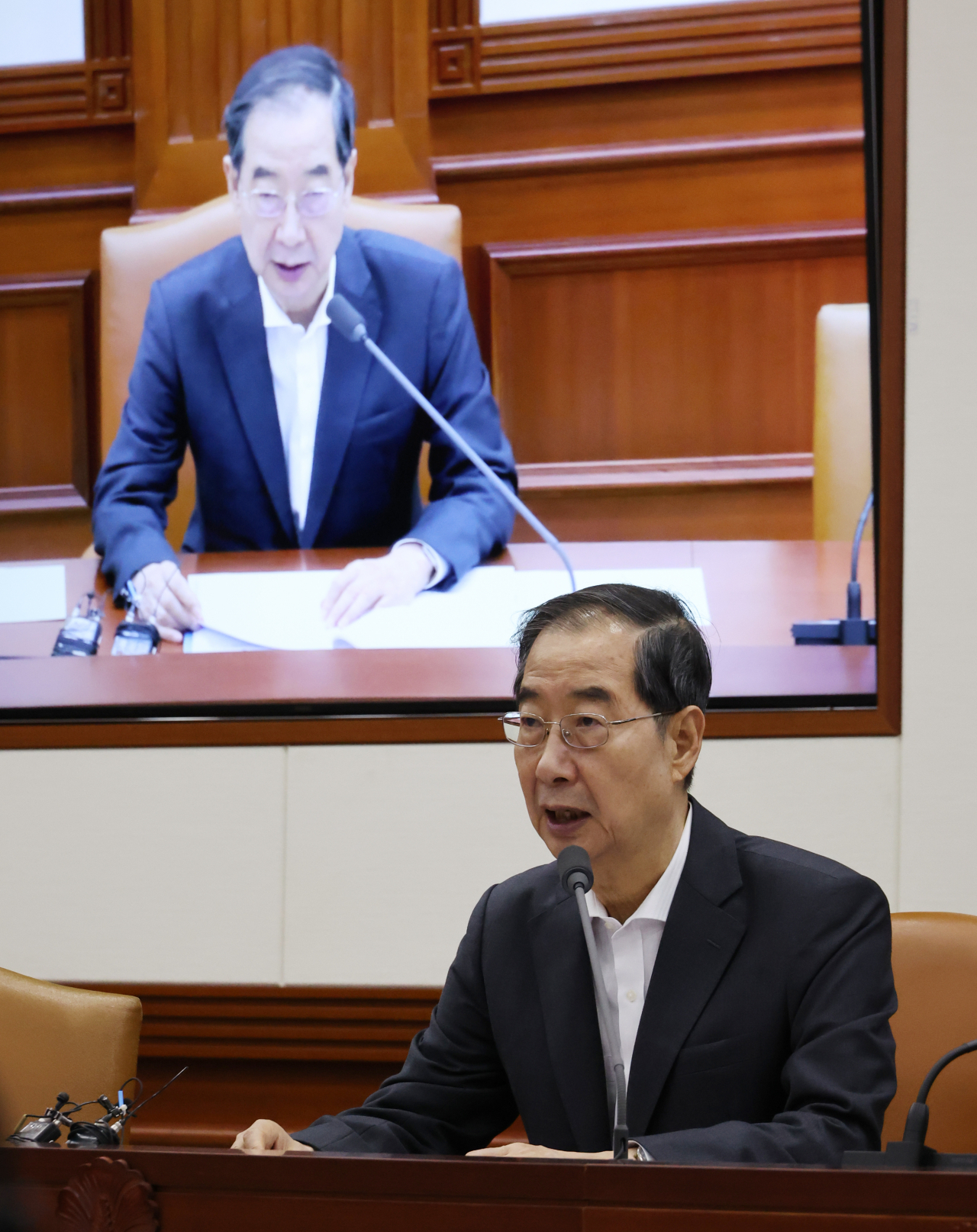 한덕수 국무총리가 22일 정부서울청사에서 열린 국정현안관계장관회의에서 발언하고 있다. [연합]