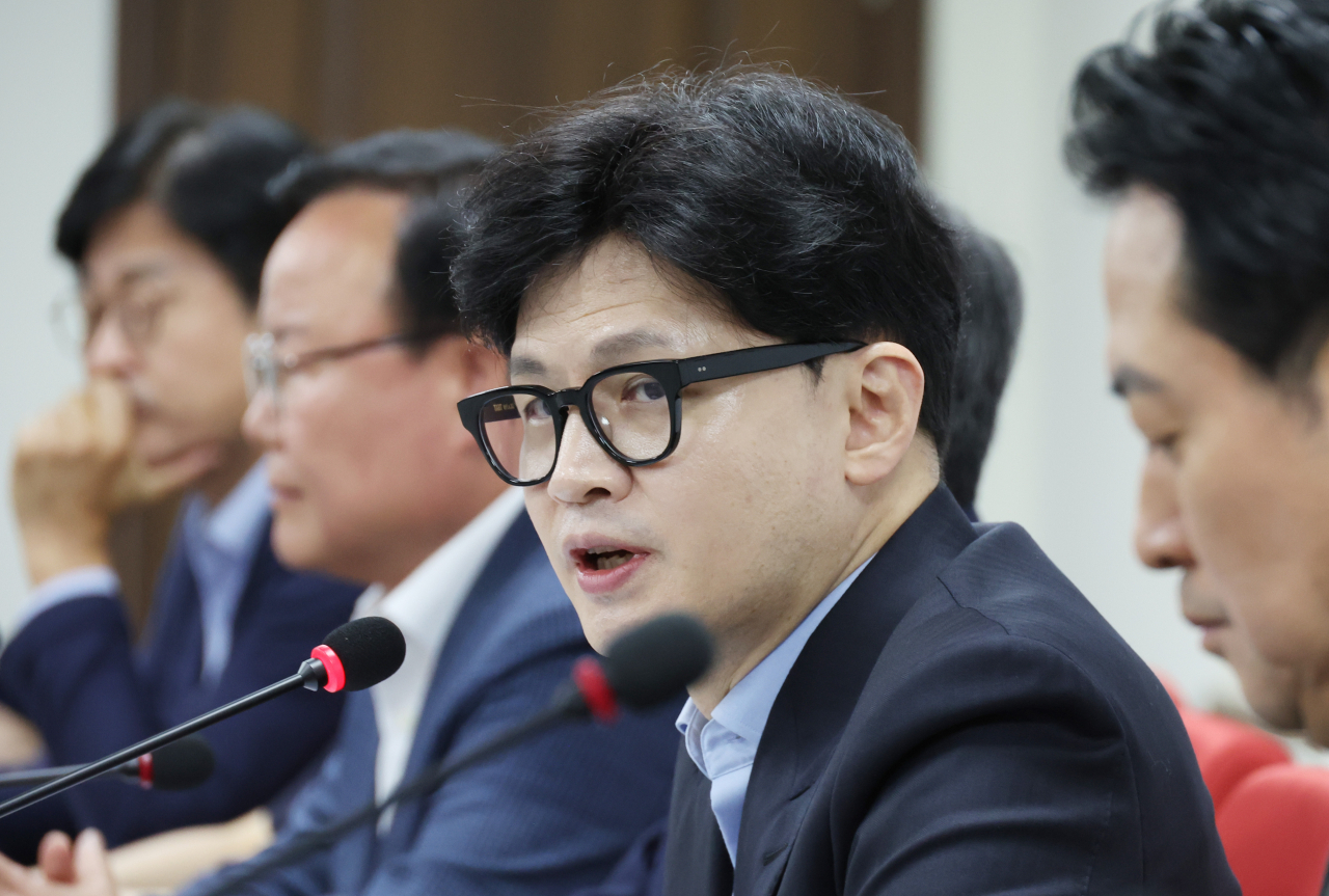 한동훈 국민의힘 대표가 22일 여의도 당사에서 열린 최고위원회의에서 발언을 하고 있다. [연합]