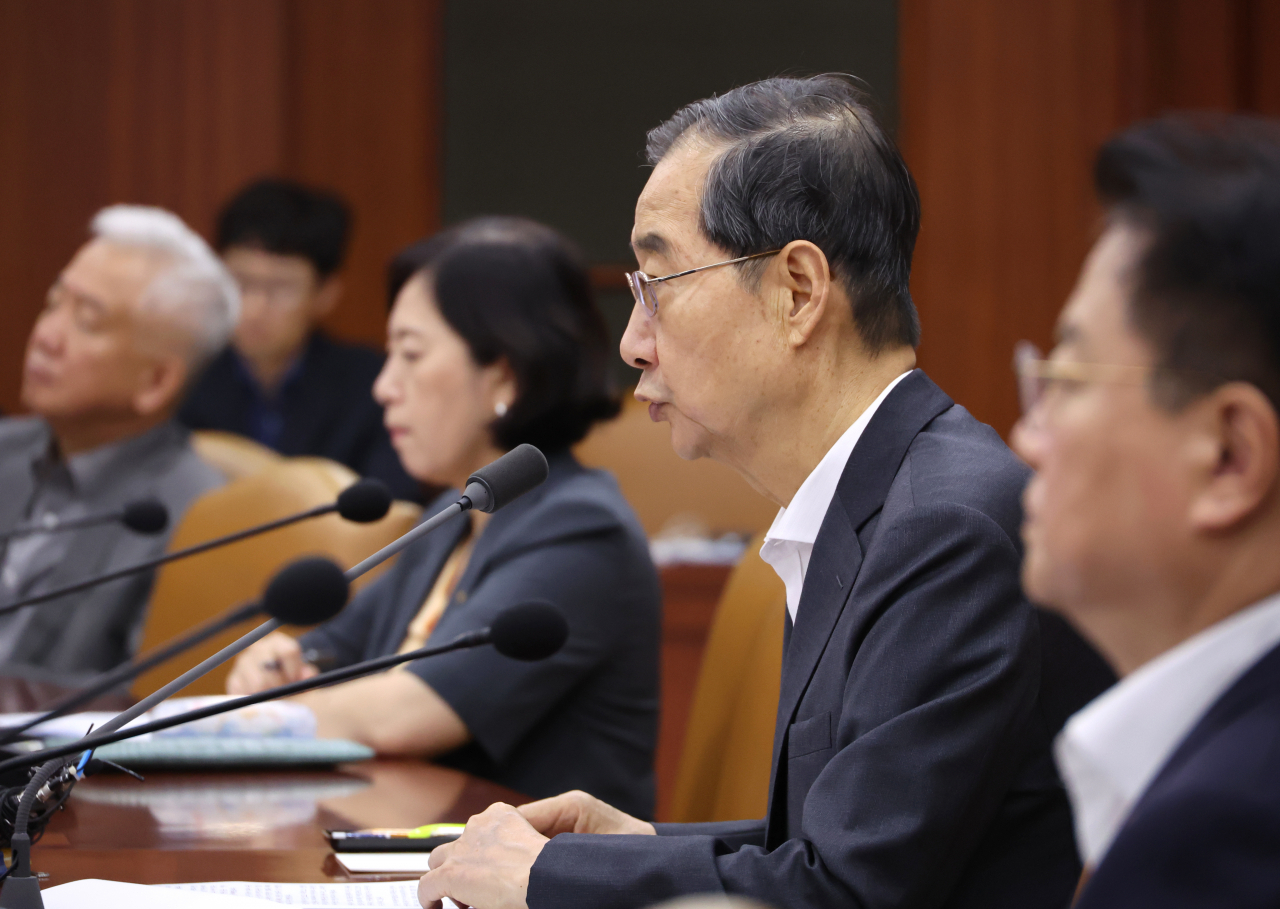 한덕수 국무총리가 22일 서울 종로구 정부서울청사에서 열린 국정현안관계장관회의에서 발언하고 있다. [연합]