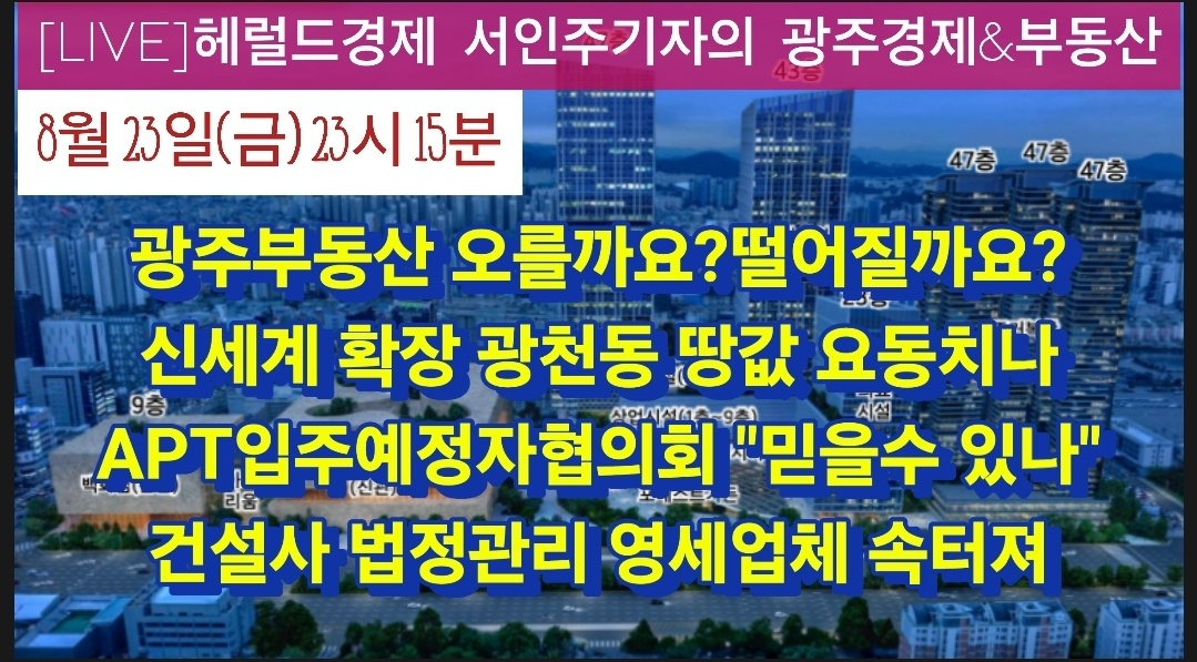 헤럴드경제 서인주 기자가 전하는 광주경제, 부동산, 아파트 이슈를 전하는 유튜브 서인주 팩토리
