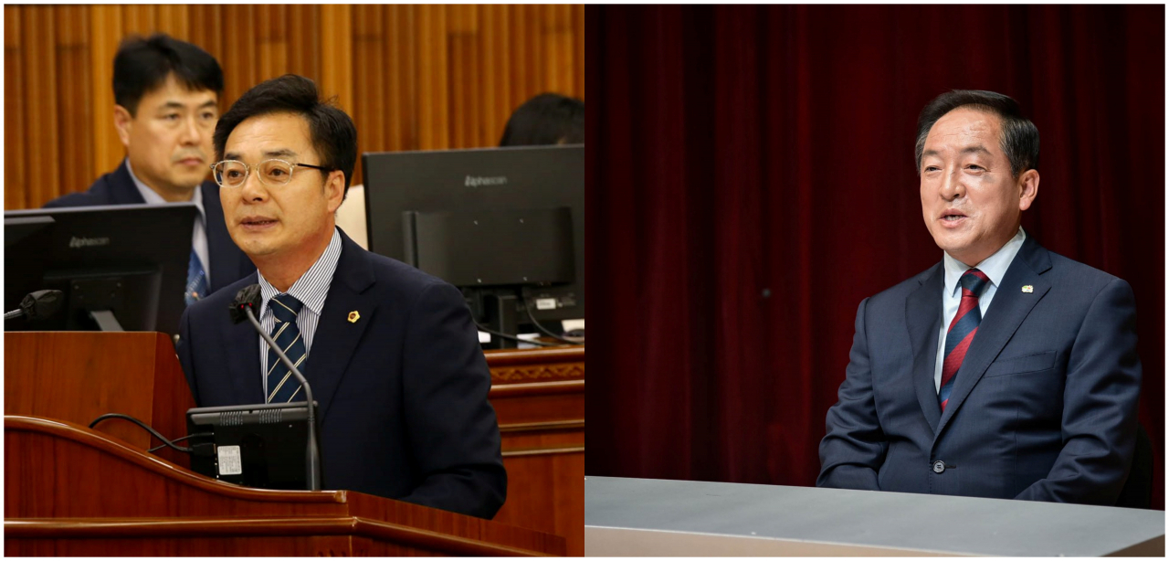 강정호 강원도의원(속초)와 이병선 속초시장(오른쪽)