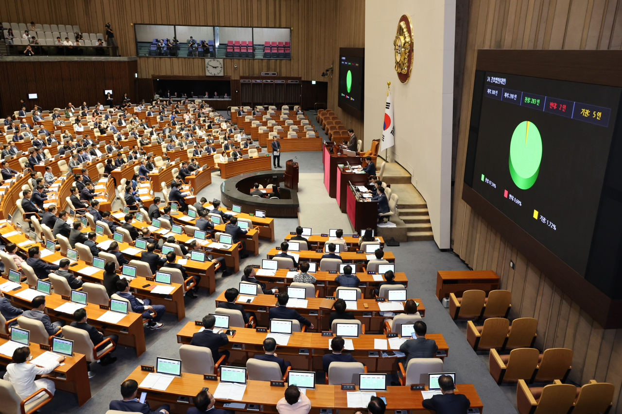 28일 국회 본회의에서 간호법이 통과되고 있다. [연합]