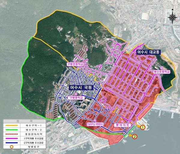 여수시 국동 일대 하수도 정비사업 구역.