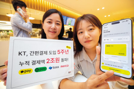KT 직원들이 간편결제 도입 5주년 기념 이벤트를 소개하고 있다. [KT 제공]