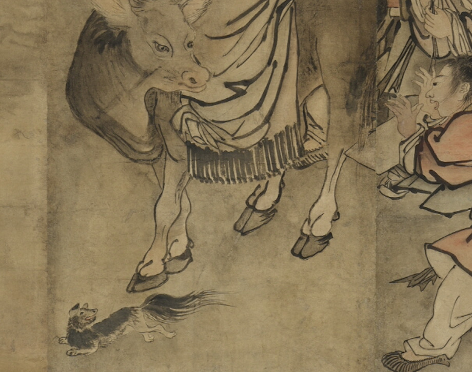 리움 소장품 김홍도의 ‘군선도’에 그려진 앉은 개(부분 확대). [리움미술관]