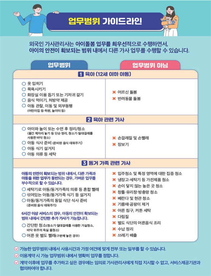 필리핀 가사관리사 업무범위[서울시 제공]