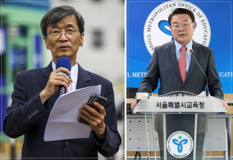 서울교육감 보궐선거에 출마하는 곽노현 전 서울교육감(왼쪽), 재도전하는 조전혁 전 한나라당 의원 [뉴시스]