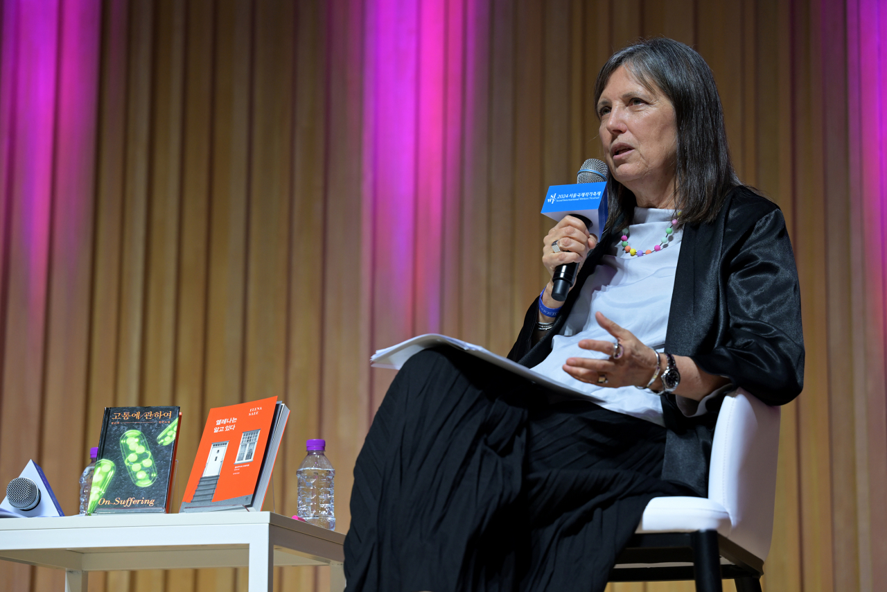 Claudia Pineiro delivers an opening keynote speech for the 2024 Seoul International Writers‘ Festival at JCC Art Center in Jongno, Seoul, Friday. (SIWF)