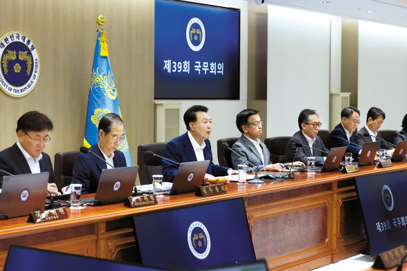 윤석열 대통령이 10일 서울 용산 대통령실 청사에서 열린 국무회의에서 발언하고 있다. [연합]
