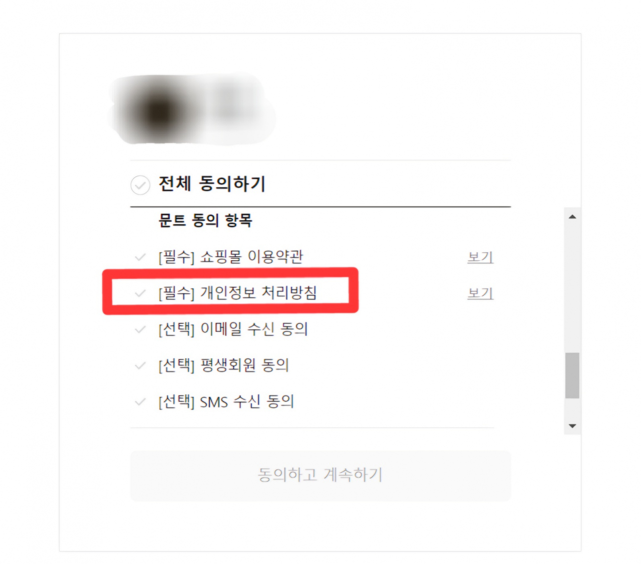 한 인터넷 쇼핑몰에서 회원가입을 위해 개인정보 처리방침 ‘필수 동의’를 받는 모습. [인터넷 쇼핑몰 갈무리]