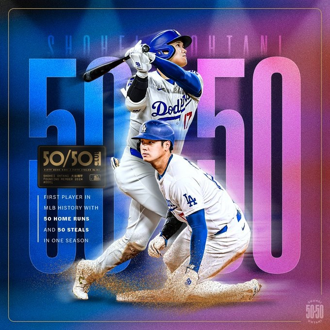 오타니 쇼헤이의 소속팀 LA 다저스가 오타니의 50-50을 기념해 만든 이미지 [LA다저스 SNS]
