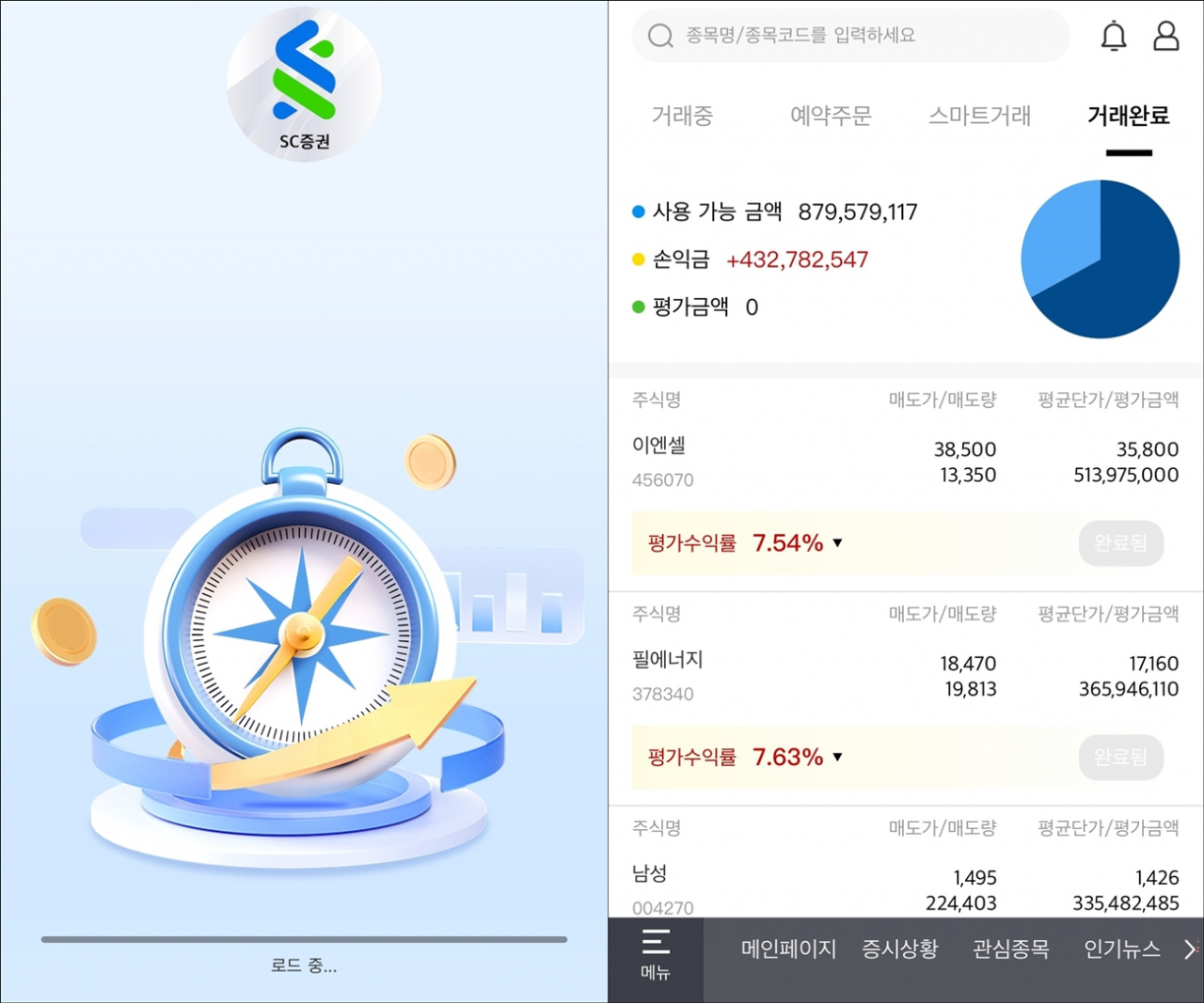 피해자들이 접속한 투자 플랫폼 웹페이지. 정상적인 증권사 MTS처럼 투자금액과 투자종목 리스트가 표시된다. 실제 코스닥에 상장된 종목들이다.