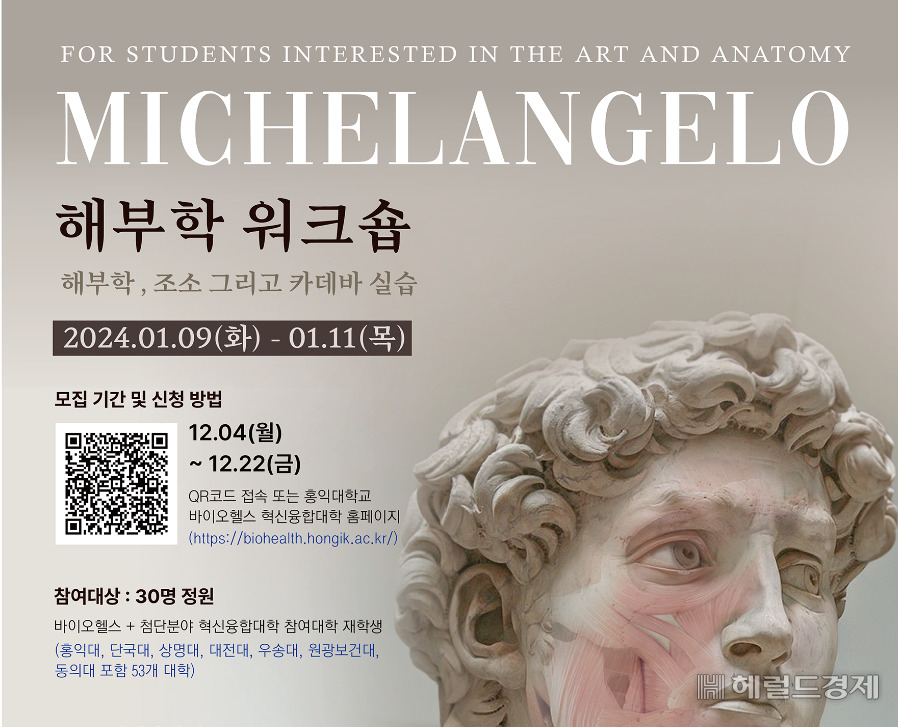미켈란젤로 해부학 워크숍 참여자 모집 공고[홈페이지 캡쳐]