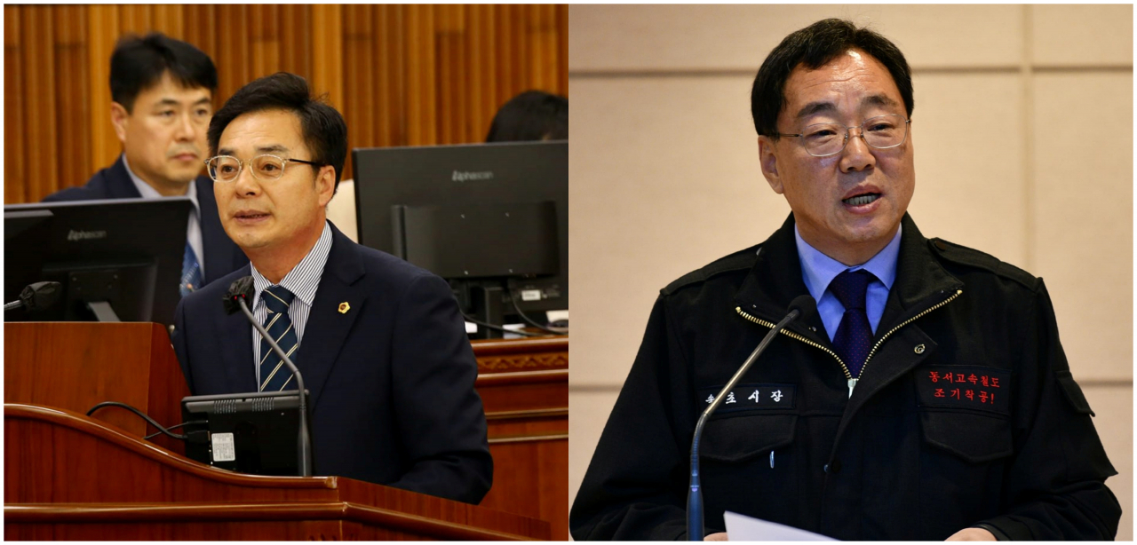왼쪽부터 강정호 전 속초시의원(현 강원도의원)과 김철수 전 속초시장